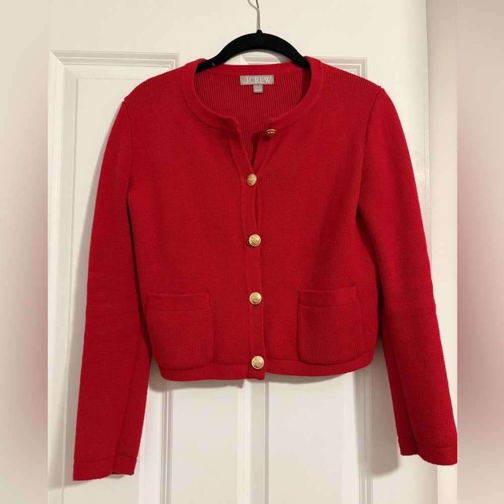 J.Crew Emilie Patch-pocket Sweater Lady Jacket In Red